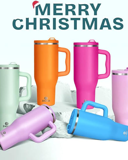 34HD 40 oz Stainless Steel Tumbler - Leakproof Insulated Water Bottle with Handle, Magnetic Lid and Flexible Straw - Iced for 48 Hours – Perfect for Men, Women, Birthday Gift, Green - Teal Mirage