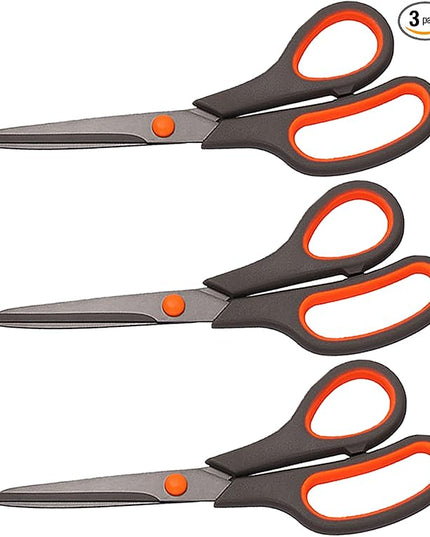Scissors, Rkqoa 8" All Purpose Titanium Scissor Set of 3 Pack - 2.5mm Thick Sharp Scissors Bulk for Office School Sewing Craft Supplies, Classroom Must have, Teacher/Class Shears, Right/Left Handles