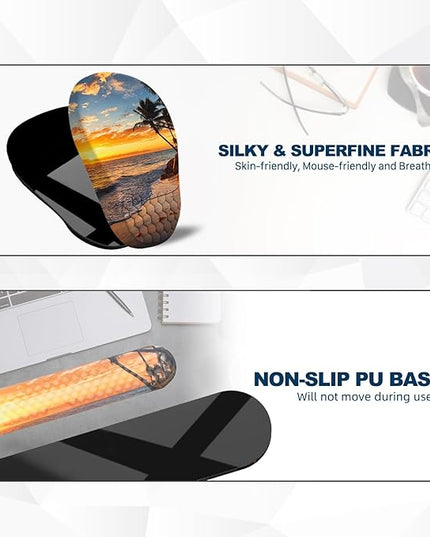 Ergonomic Mouse Pad and Keyboard Wrist Rest with Massage Design, Space-Saving Mouse Pad Wrist Support, Memory Foam Wrist Rest with Non-Slip PU Base for Computer Desk, Beach
