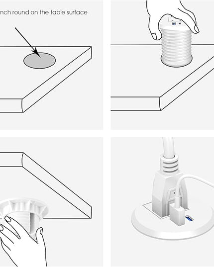 2 inch Desk Power Grommet with PD 20W USB C,Ultra-Flat Plug Power Strip,Recessed Outlet,Desktop Power Grommet for Office PC Desk Cable Cord Cover,Table Outlets for Home, Office,6 ft Cable(White)