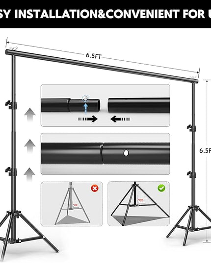 BEIYANG 6.5x6.5 FT Backdrop Stand, Adjustable Photo Background Stand Support kit with Carry Bag for Parties, Decoration, Wedding, Photo Video Studio Shooting