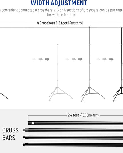 NEEWER 8.5x10ft Adjustable Backdrop Stand Kit, Photography Background Support System with 4 Crossbars, 6 Spring Clamps, 6 Backdrop Clips, 2 Sandbags, and Carrying Bag for Photo Video Party Ceremony