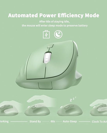 Ergonomic Wireless Mouse with USB Receiver for PC Computer, Laptop and Desktop, Ergo Vertical Mouse with Silent Clicks Long Battery Life, Up to 1600 DPI & 1 AA Battery Powered, Green