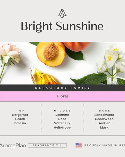 AromaPlan Hotel Scents Bright Sunshine 5 Fl Oz (148ml), Home Luxury Aroma & Hotel Fragrance Diffuser Oil- Hotel Diffuser Oil for Aromatherapy- USA Made, Bigger Bottle, Bolder Aroma & Longer Lasting