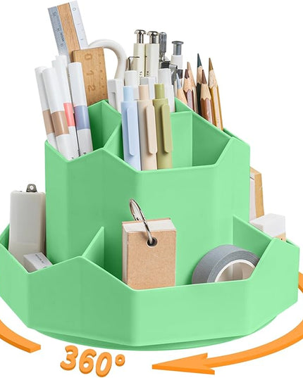 Pencil Pen Holder for Desk,9 Slots 360 Degree Rotating Desk Organizers,Desktop Storage Stationery Supplies Organizer, Cute Pencil Cup Pot For Office, School, Home(Green)