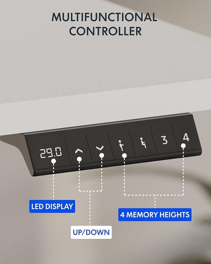 FLEXISPOT Standing Desk with Monitor Stand, 55 x 24 Inches One-Piece Electric Height Adjustable Computer Desk with Cup Holder, Home Office Desks (White Frame+ White Top)