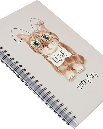 Yansanido Spiral Notebook, 4 Pcs A5 Thick Cat Design Hardcover 8mm Ruled 4 Color 80 Sheets -160 Pages Journals for Study and Notes (Cat)