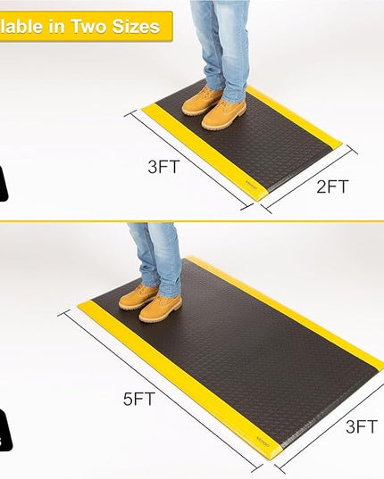 Vergo Industrial 15/16” Extra Thick Anti Fatigue Mat - Heavy Duty Commercial Grade Diamond Plate Ergonomic Standing, Non-Slip Black with Yellow Anti Fatigue Floor Mat for Work, Shop (1-Pack 3' x 5')