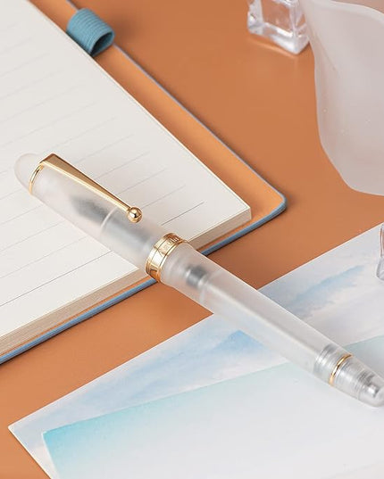 Asvine V126 Vacuum Filling Fountain Pen Extra Fine Nib, Frosted Transparent Clear Acrylic, Large-Capacity with Gift Case
