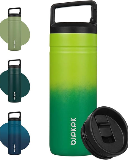BJPKPK Insulated Water Bottle with 2 Lids,20 oz Double Wall Stainless Steel Vacuum Tumbler Travel Coffee Mug,Wide Mouth Thermal Cup,Matcha Green
