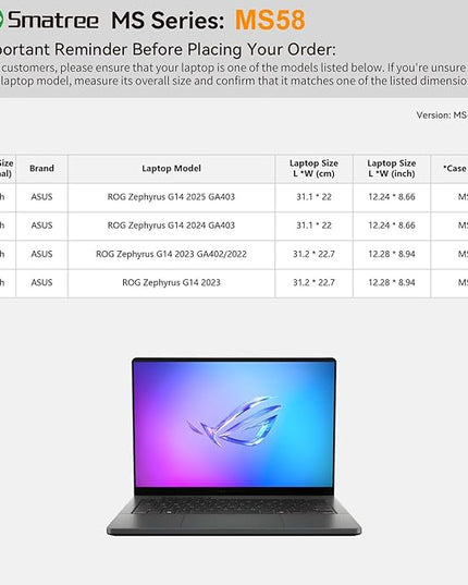 Smatree MS58 Hard EVA Protective Sleeve with Stand Compatible for 14 inch ASUS ROG Zephyrus G14 GA403 2025/2024, for ROG Zephyrus G14 GA402 2023/2022, 2-in-1 Laptop Stand Case, Protective Cover Bag