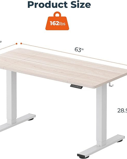 Standing Desk,Large 63x31 Inches Height Adjustable Stand Up Desks with Cable Management, Home Office Computer Desk with Cup Holder & Memory Preset, White Wood Grain