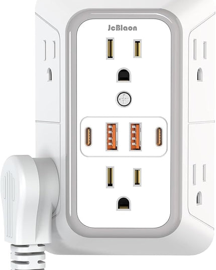 USB Wall Charger Power Strip Surge Protector with 4 USB Ports (2 USB C) Plug Extension Multiple Outlets Plug Extension Multi Outlet Plug in Adapter Spaced Outlets for Home Office Travel,White (White)