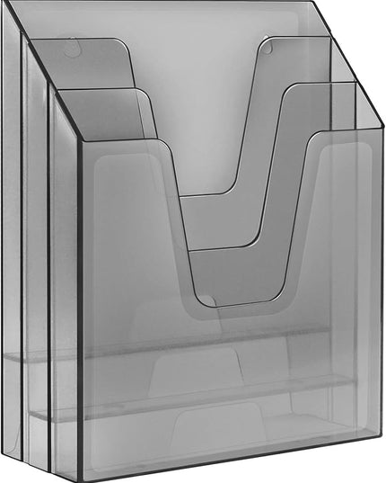 Acrimet Vertical Triple File Folder Holder Organizer, File Sorter (Plastic) (Clear Smoke Color)