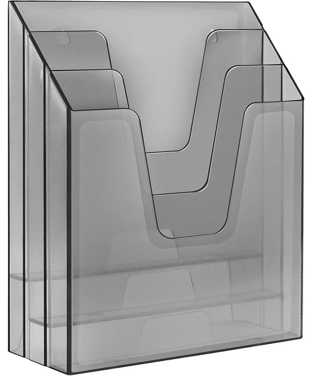 Acrimet Vertical Triple File Folder Holder Organizer, File Sorter (Plastic) (Clear Smoke Color)