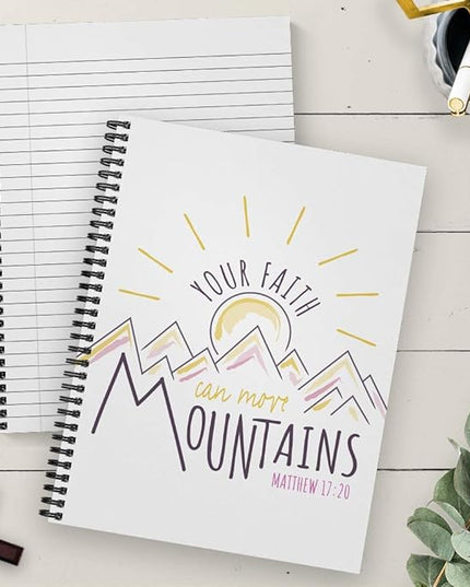Gotcha Covered Notebooks Softcover Faith Moves Mountains 8.5" x 11" Religious Spiral Notebook/Journal, 120 College Ruled Pages, Durable Gloss Laminated Cover, Black Wire-o Spiral. Made in the USA