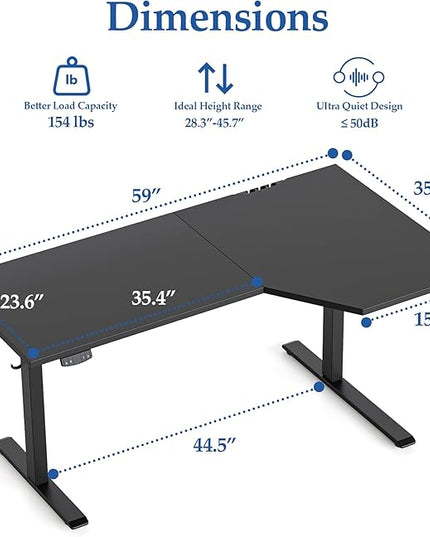Klicelor 59 Inch L Shaped Standing Desk, Adjustable Height Corner Desk for Home Office Workstation, Sit Stand Desk with Two-Piece Desktop, Black