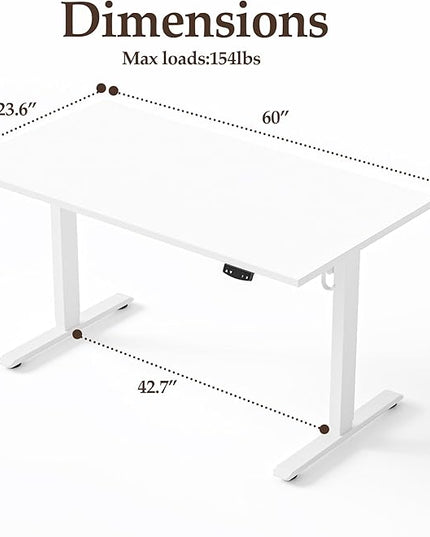 Klicelor 60 Inch Large Electric Standing Desk, Height Adjustable Office Desk, Sit Stand Up Computer Gaming Desk with Memory Preset, Two-Piece Desktop, White