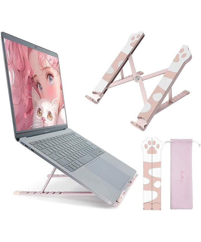 SayRose Foldable Cat Claw Laptop Stand-Cute Pink 6 Angles Adjustable Aluminum Foldable Portable Notebook Holder,Ventilated Cooling Notebook Mount Computer Stand for MacBook,Tablet 10-16"