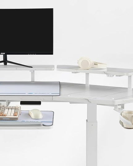 EUREKA ERGONOMIC Gaming Desk, w Keyboard Tray, 73" Wing Shaped Music Studio Table with LED Shelves, Gaming Recording Live Stream, Slot Design