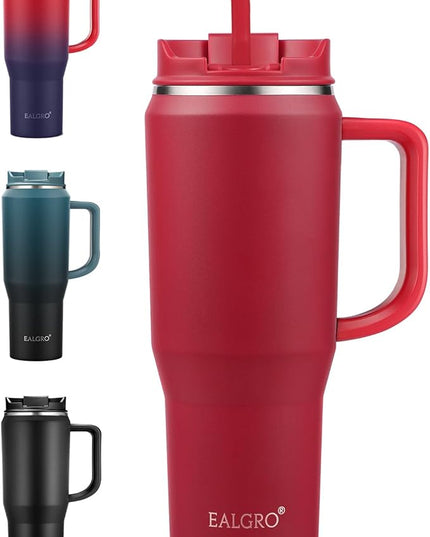40 oz Tumbler with Handle, Insulated Tumblers with Lid and Straw, Large Metal Sports Water Bottle Jug, Thermal Stainless Steel Travel Coffee Mug Cup, Classic Red