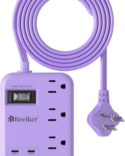 6 USB(2 USB C) Purple Travel Power Strip- 5Ft Lavender Extension Cord with 24W USB Charging Station and 4 Outlets, Purple Desk Accessories with Surge Protector for Cute Kawaii Office Dorm Room