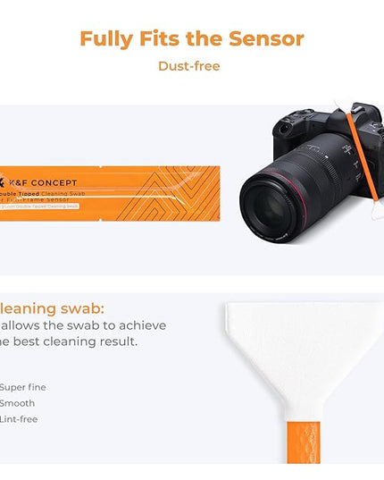 K&F Concept Full Frame Sensor Cleaning Kit, Mirrorless Camera Cleaner Kit - 20ml Sensor Cleaner, 10 X 24mm Double-Tipped Full Frame Sensor Cleaning Swabs & Gloves