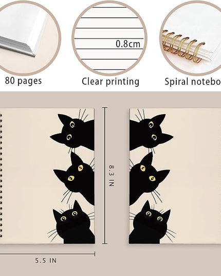 Funny Cat Notebook Journal, Funny Peeking Spiral Notebook, Cat Lover Gifts for Women Men, Black Cat Gifts for Girls, Cat Notepad for School Supplies, Office Supplies 5.5x8.3 Inch