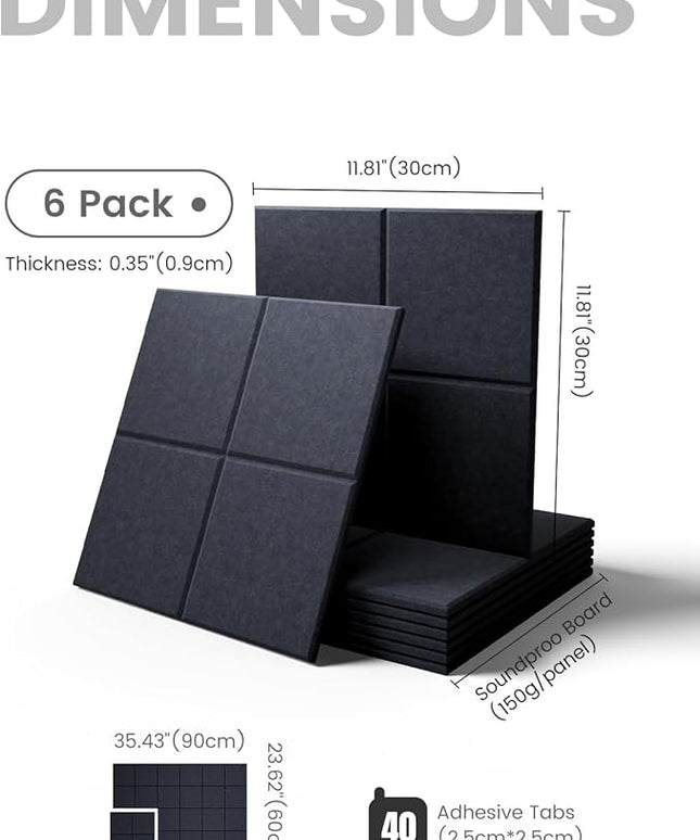 Large Felt Bulletin Board 36"x24", 6-Pack 4-Compartment Wall Organizer, Cork Board Alternative with 60 Removable Adhesive Tabs, Modular Felt Panels for Home Office, Classroom and Study- Navy Blue