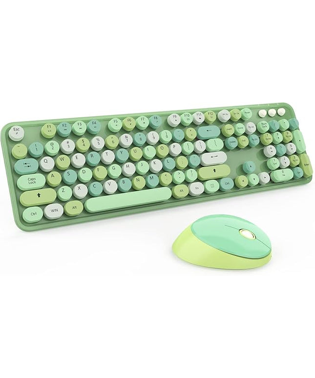 Green Wireless Keyboard and Mouse, KOOTOP Cute Green Colorful Keyboard and Mouse, 2.4G Wireless Keyboard with Retro Round Keycap for PC, Mac, Laptop,Tablet,Computer Windows (Green)