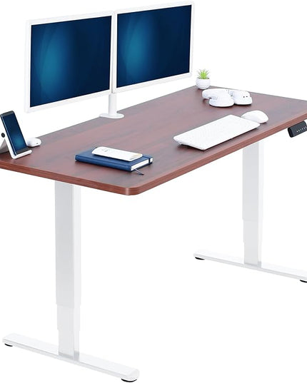 VIVO Electric 60 x 24 in Dual Motor Sit Stand Desk, Memory Height Adjustment, 2B Series, Dark Walnut Top White Frame, DESK-KIT-2W6D