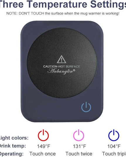 AnbanglinCoffee Mug Warmer, Smart Cup Warmer for Desk, 3 Temperature Control & Auto Shut Off, Electric Cup Warmer for Heating Candle,Milk,Tea,Beverage (Dark Blue-No Cup)