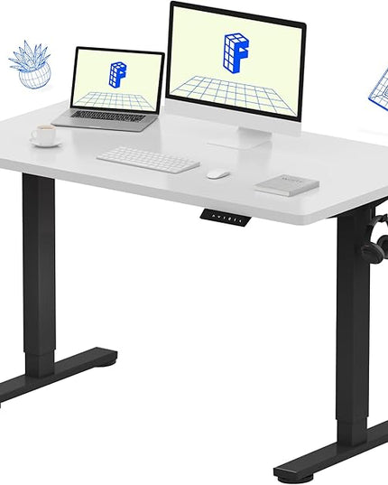 FLEXISPOT EN1 One-Piece Standing Desk with 1-Inch Thick Desktop, 48"x24" Electric Height Adjustable Desk for Home Office & Multi-Device Workstations, White