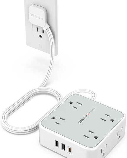 Surge Protector Power Strip, TESSAN 5 Ft Flat Plug Extension Cord with Multiple Outlets, 3 USB (1 USB C PD 20W), 8 Outlets, 900J Surge Protection, for Home, Office, Dorm Room Essentials, 1250W