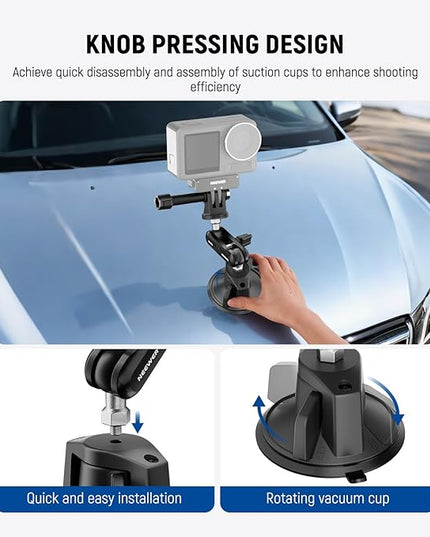 NEEWER Suction Cup Phone Holder & Camera Mount Compatible With GoPro DJI Insta360 iPhone, Car Phone Mount with Action Camera Adapter 360° Magic Arm for POV Windshield Glass Vlog Video Recording, CA158