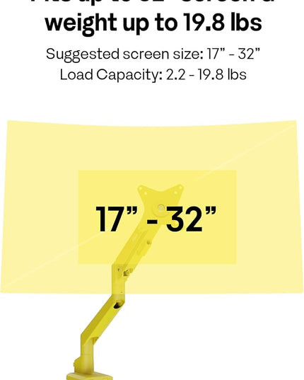 Pixio PS1S Wave Yellow Single Monitor Arm Stand Desk Mount - Fits up to 32 inches Monitors and up to 19.8lbs. VESA Compatibility and Integrated Cable Management