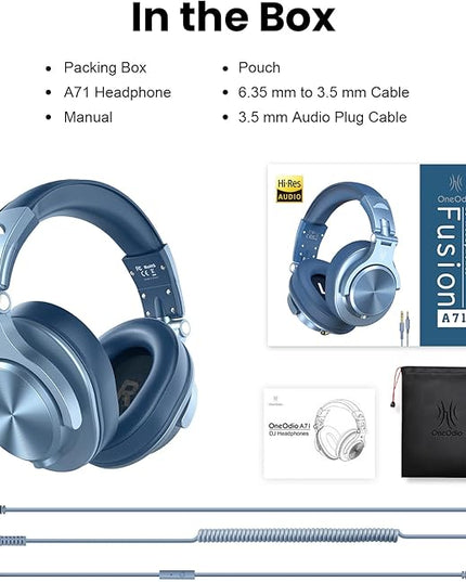 OneOdio A71 Hi-Res Studio Recording Headphones - Wired Over Ear Headphone with SharePort, Monitoring Mixing Foldable Headset with Stereo Sound, 3.5/6.35MM Jack for PC Computer DJ Guitar-Sky Blue