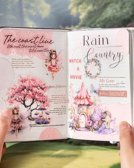 Dwpetzo Scrapbook Fairy Stickers for Scrapbooking Supplies, 80 Pcs Transparent PET Forest Mushroom House Scenery Stickers Ephemera for Junk Journals, Journaling, Collage, Art Crafts