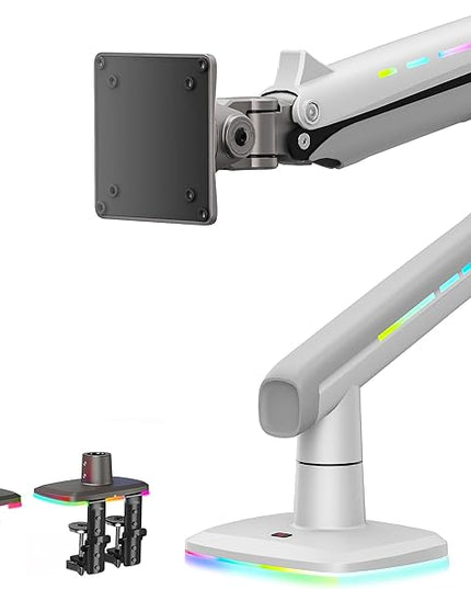 NB Gaming Monitor Arm or for 32 to 60 Inches Screen, Load up to 20 kg, VESA 75/100, RGB-Light, Heavy Duty, Multi Angle Adjustable, Premium Aluminum, White