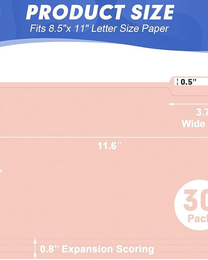 File Folder, HERKKA 30 Pack 1/3 Cut Tab File Folders, File Folders Great for Organizing and Filing, Letter Size, Pink