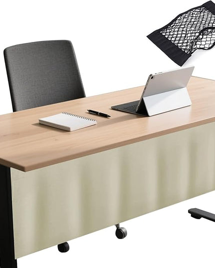 Icegrey 76" Under Desk Privacy Panel with Cable Management Organizer Net Self-Adhesive Modesty Panel for Cord Organizer Pockets and Desk Skirt for Home Office or Standing Workstation, Beige