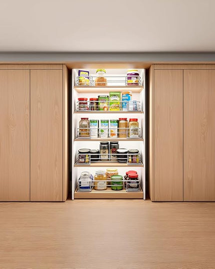 JOWBOOW Cabinet Pull Out Shelves (14" W x 21" D), Heavy-Duty Pull Out Shelves for Kitchen Cabinets, Chrome-Plated Steel Slide Out Shelf