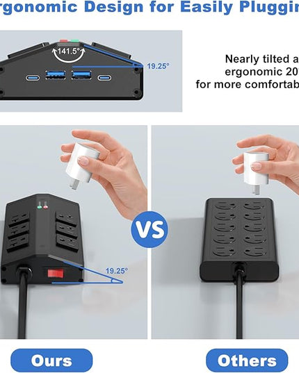 JUNNUJ Heavy Duty Surge Protector Power Strip with 6 Plug 4 USB Ports, 20 Amp 12 Gauge 6 FT Extension Cord with Multiple Outlets. Metal Wall Mount Outlet Extender for Garage Industrial Shop