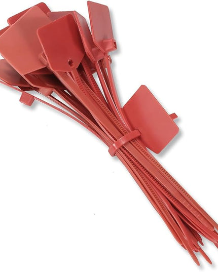 4 in Marker Nylon Cable Ties, Plastic Water Proof Tags, Self-Locking Written-on Cable Marker, Security Seals Label for Cabling, Wire Marking Label, Shipping Hanging Tags - Red/ 100pcs