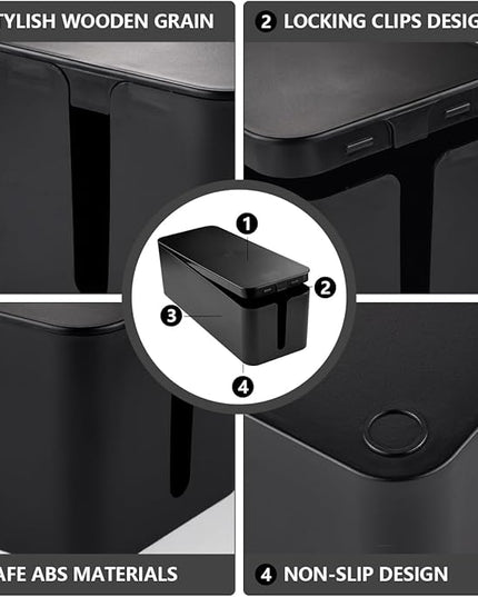 Cable Management Box - Large Cable Organizer Box to Hide Wires & Power Strips, TV & Desk Computer Wires, Cord Organizer Box for Home & Office, Black