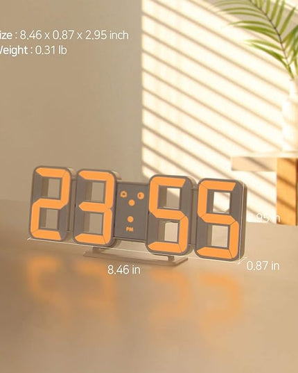 mooas 3D Pure mini Orange LED Clock, Multi-Function LED Clock (Calendar, Alarm, Temperature) (8.5" Orange Table Alarm Clock)