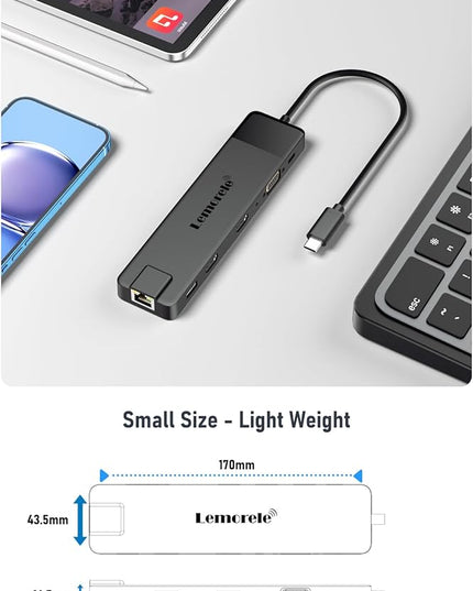 Lemorele 13 in 1 USB C Docking Station for Triple Monitors, Dual 4K HDMI, 1000M RJ45, VGA, 4 USB 3.0/2.0, SD/TF, 3.5MM Audio, USB C 3.0, 100W PD, Compatible with Type C Laptops
