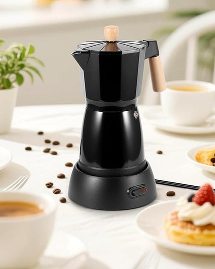 Electric Espresso Coffee Maker, 6 Cup Coffee Pot with Detachable Base Portable Aluminum Italian Moka Maker Electric Moka Pot for Home Cafe Outdoor Office