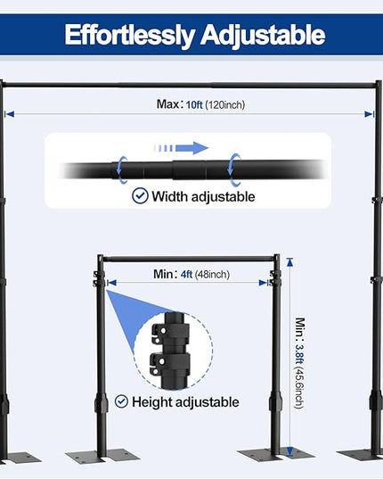 EMART Backdrop Stand Heavy Duty 10x10FT, Pipe and Drape Photo Background Photography Kit, Adjustable Metal Frame with Flat Base for Wedding Birthday Party Decoration-Black