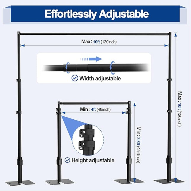 EMART Backdrop Stand Heavy Duty 10x10FT, Pipe and Drape Photo Background Photography Kit, Adjustable Metal Frame with Flat Base for Wedding Birthday Party Decoration-Black